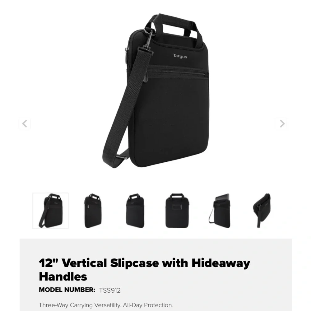 Targus Black Vertical Laptop Slipcase with Adjustable Shoulder Strap (new)
